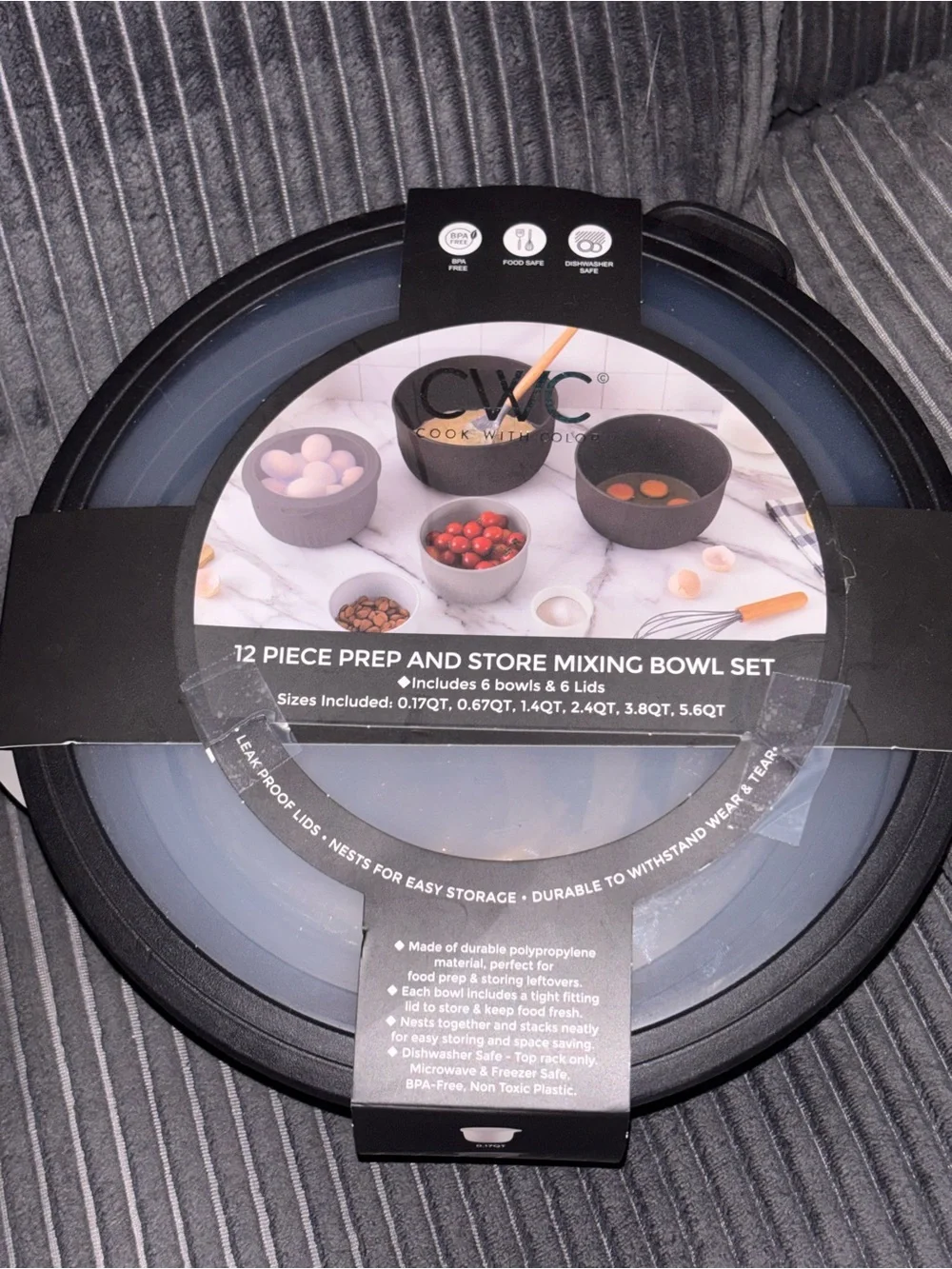 12-Piece Black Prep and Store Mixing Bowl Set
